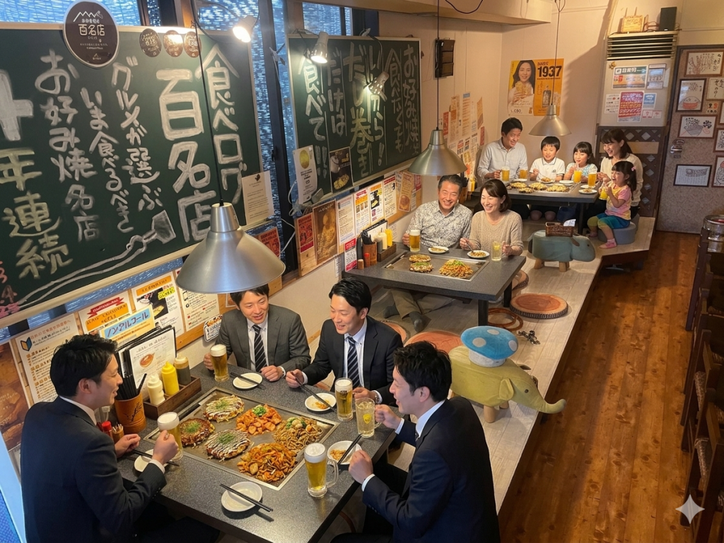 広島お好み焼き弘々家、店内 お座敷6人掛け1卓 お座敷5人掛け2卓