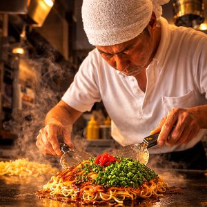広島お好み焼きを焼く、弘々家店長市山隆志