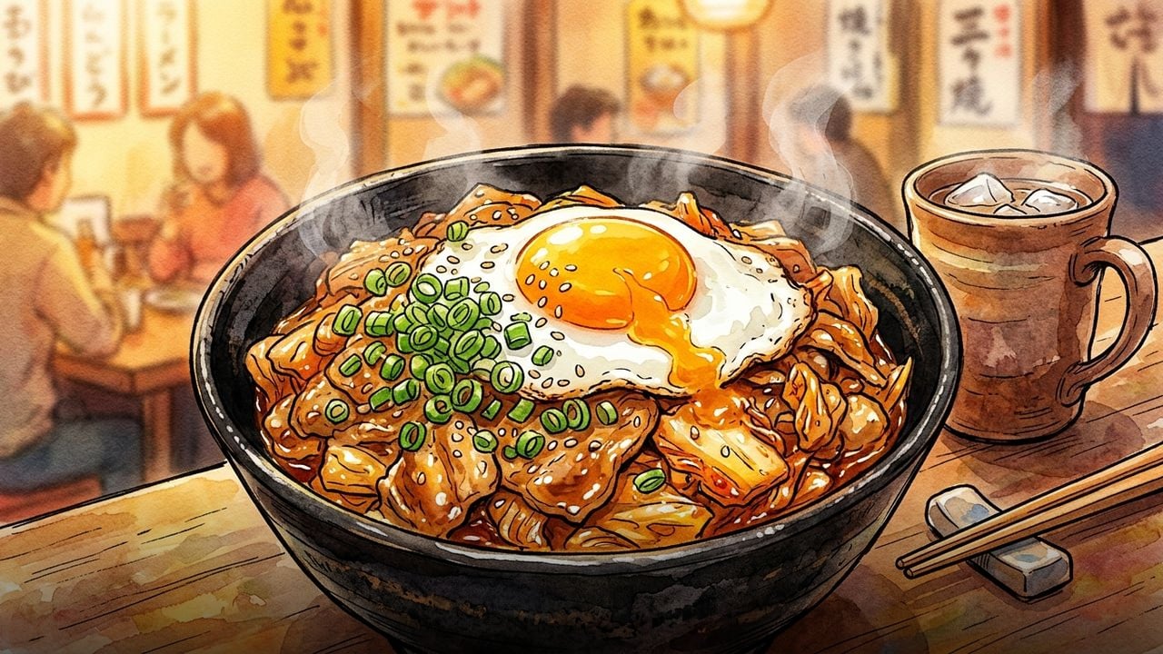 弘々家の豚キムチ丼|目玉焼き付きで居酒屋の新定番に | 広島お好み焼き 弘々家(こうこうや)