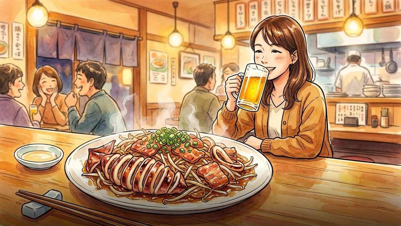 焼きイカともやしベーコン|弘々家の一品メニューで飲むのが正解 | 広島お好み焼き 弘々家(こうこうや)